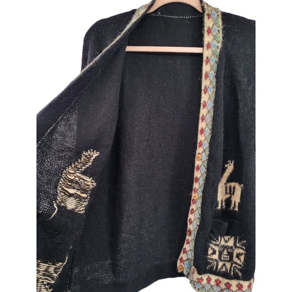 Vintage Alpaca Wool Cardigan Sweater With Llama Design & Patterned Trim - Picture 4 of 5